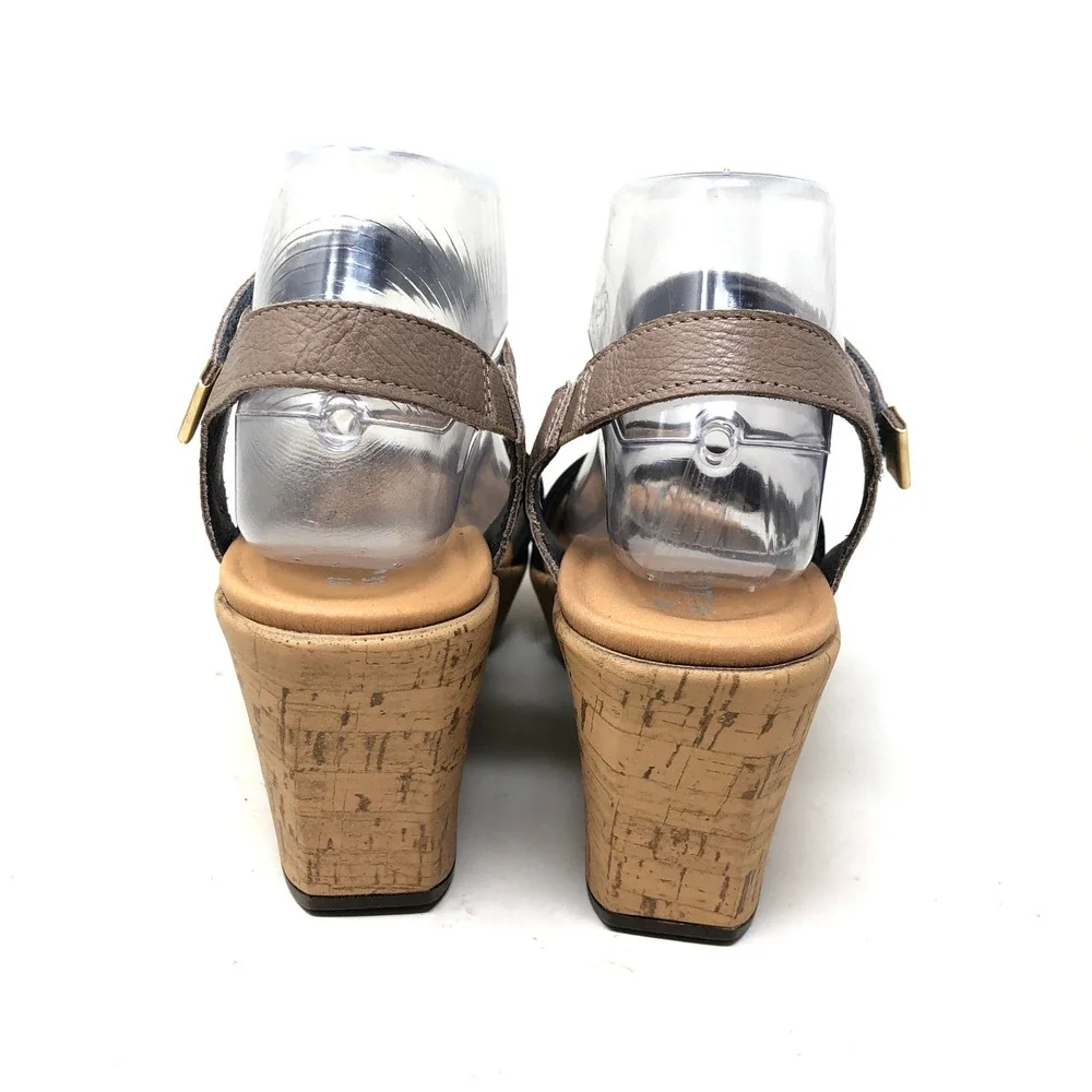 Naot‎ Womens 39 Wedge Sandals Black Taupe Leather Cork Platform Heel US Size 8
